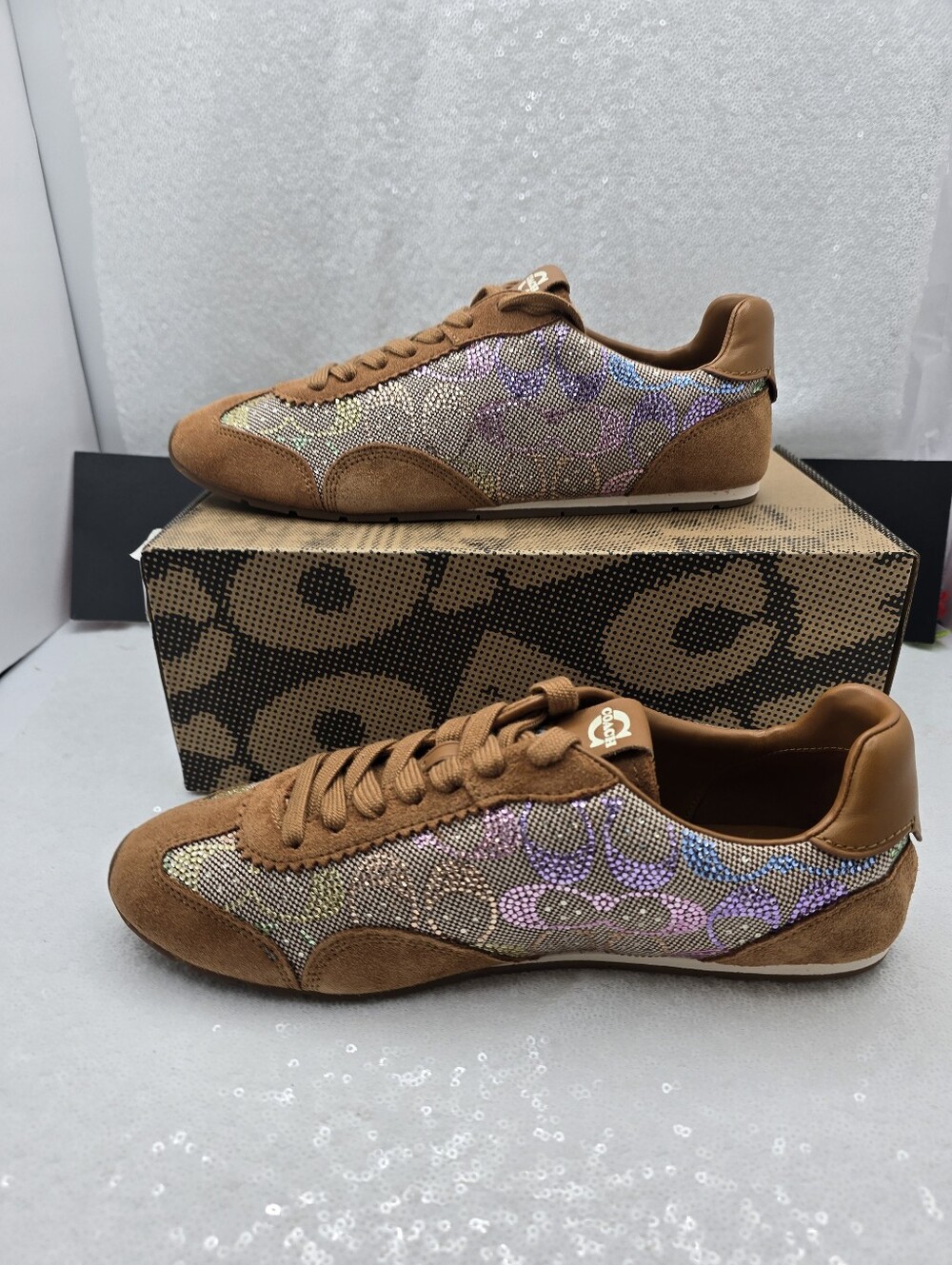 Coach Crystal Signature Jacquard Suede Leather Streamline Sneaker Women's 10 - Picture 9 of 13